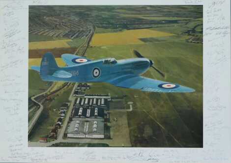 After RP Reynolds. Mitchell's Legacy, The Prototype Spitfire over Eastleigh 1936, signed limited edition print number 754/1000, bearing various signatures of crew, 39cm x 47.5cm.