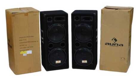 A pair of Aiwa floor standing speakers, boxed.