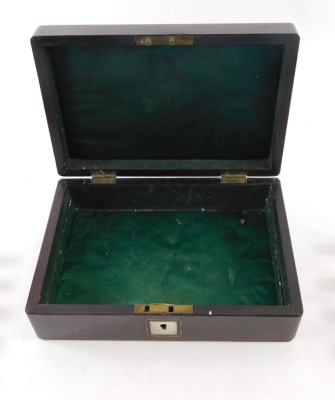 A Staunton boxwood chess set, complete, but one white pawn with a loss to the top, contained in a Victorian rosewood work box with inlaid mother of pearl, and four additional poker dice. - 4