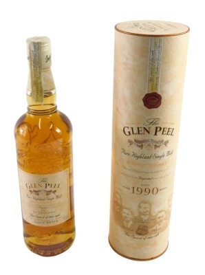 A bottle of the Glen Peel single malt Scotch whisky, 1990 edition, bottle number 03970, 70cl, with tube case.