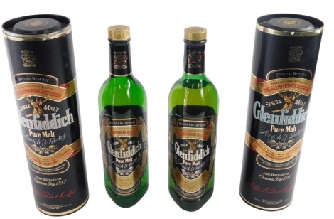 Two bottles of Glenfiddich single malt Scotch whisky, special reserve, 70cl, both with tube cases.