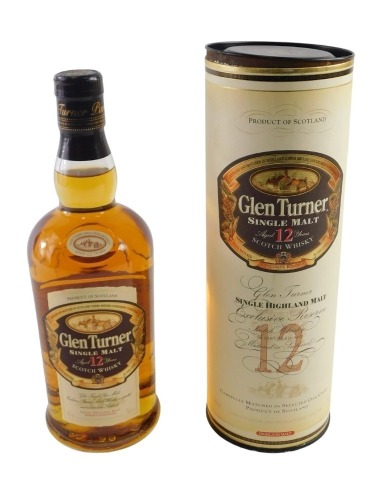 A bottle of Glen Turner single malt Scotch whisky, aged twelve years, 70cl, with outer tube case.