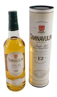 A bottle of Tamnavulin single malt Scotch whisky, aged twelve years, 70cl, with outer tube case.