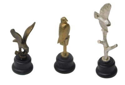 Royal Tunbridge Wells Miniatures Ltd Birds of Prey, in bronze, comprising Barn Owl, Osprey and Peregrine Falcon, all cased, the largest measures 4.7cm high. (3)