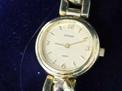 A group of ladies fashion watches and others, including a Sekonda wristwatch with chunky bracelet strap, Sind Aco Firstline wristwatch, gentleman's pocket watch in Continental silver case, etc. (11) - 4