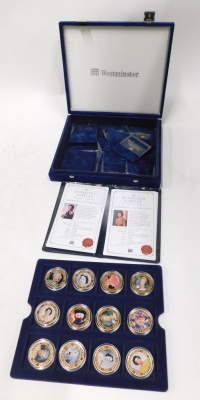 A set of Westminster QEII Diamond Jubilee commemorative fifty pence coins, British dependencies copper with gold plating, in filled case, some loose. (17) - 3