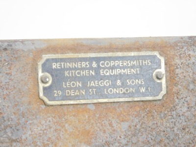 A Nye & Co of London cast iron table top pasta shredder, with retailers label for Retinners & Coppersmiths Kitchen Equipment, Dean Street, London, 39cm high. - 4