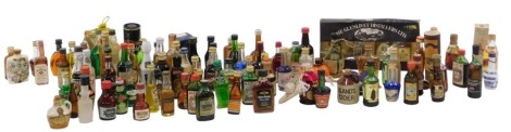 Alcohol miniatures, including Glenfiddich whisky, Taylor's port, rum, Dubonnet, Glen Morangie whisky, etc., approximately one hundred plus. (2 trays)