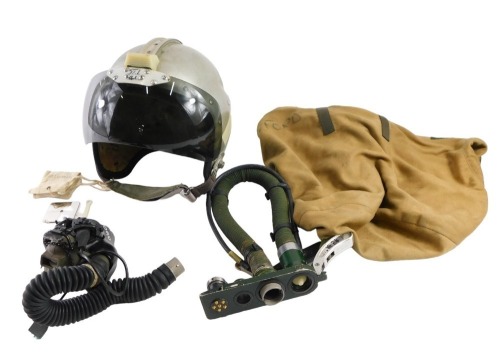 An RAF flight helmet, circa 1970, size 2 broad, with visor and cover, respirator, etc. (ex Flight Lieutenant Crawford, Vulcan bomber display team)