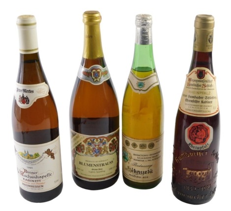 Four bottles of German Hock and other wine, including Blumenstrauss (Perry), etc.