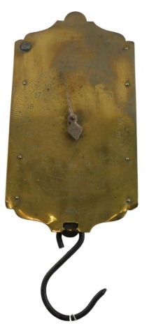 A pair of Salter's number 60T trade brass spring balance scales, weighing to forty pounds by two ounces.