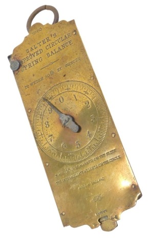 Salter's number 60 improved circular brass spring balance, to weigh thirty pounds by ounces.