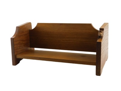 A Bob Hunter (Wrenman) oak book trough, of plain design, carved with a wren, 48cm wide.