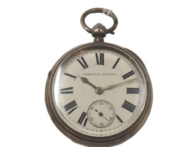 A Victorian silver pocket watch, with white enamel Roman numeric face, with silvered hands, and seconds dial, key wind, Birmingham 1814, 170g all in.