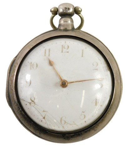 A George III silver pocket watch, with outer case, white enamel numeric dial with gold hands, the movement stamped Thomas Y Josh Wilson of Peterborough, numbered 819, London 1817, 137.3g all in.