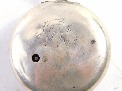 A George III silver pocket watch, with outer case, white enamel numeric dial with gold hands, the movement stamped Thomas Y Josh Wilson of Peterborough, numbered 819, London 1817, 137.3g all in. - 2