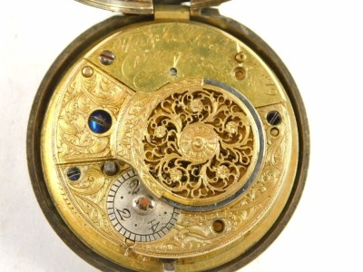 A George III silver pocket watch, with outer case, white enamel numeric dial with gold hands, the movement stamped Thomas Y Josh Wilson of Peterborough, numbered 819, London 1817, 137.3g all in. - 4