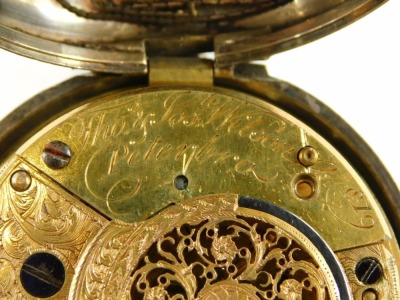 A George III silver pocket watch, with outer case, white enamel numeric dial with gold hands, the movement stamped Thomas Y Josh Wilson of Peterborough, numbered 819, London 1817, 137.3g all in. - 5