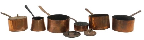 A small group of copper saucepans.