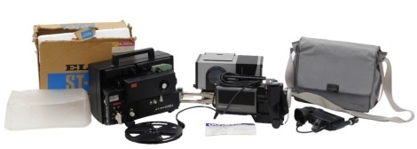 An Elmo ST160 8mm sound projector, and a Panasonic Home Tele cine adapter. WARNING! This lot contains untested or unsafe electrical items. It is supplied for scrap or re-conditioning only. TRADE ONLY