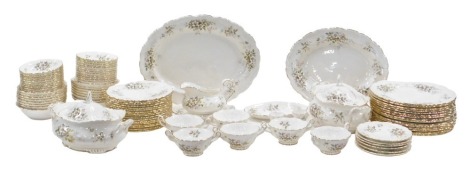 A Royal Albert Howarth dinner service, including oval meat plates in two sizes, two vegetable tureens, a gravy boat, soup bowls and stands, and some breakfast ware to match, including egg cups, and dishes. (approximately 90 pieces)