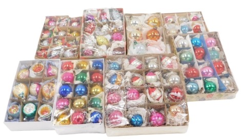 A collection of vintage glass Christmas baubles, various styles, colours and designs, in original boxes. (approximately 85).