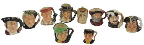 Ten character jugs, including Royal Doulton Falstaff jug, Royal Doulton Blacksmith (from Williamsburg), Mine Host, Izaak Walton, and others. (10, some AF)