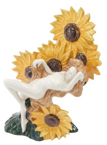 Carltonware figure of The Carlton Girl Sunflower, modelled in a reclining pose by Andy Moss, limited edition 107/600, 26cm high.