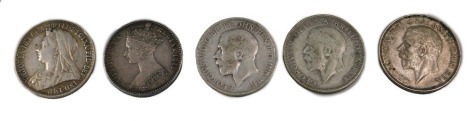 Five Victorian and later silver one florins.