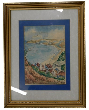 HP. A View of Runswick Bay, watercolour drawing, signed and dated 12/04/1962, 25cm x 18cm.