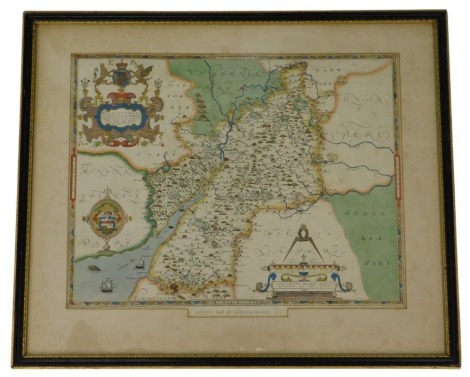 A 19thC Saxton's map of Gloucestershire, dated 1577, later coloured.