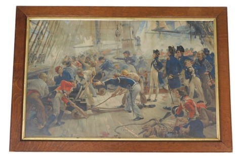 After William Heysham Overend, Hero of Trafalgar, coloured lithograph, Nelson, etc., 51cm x 80cm.