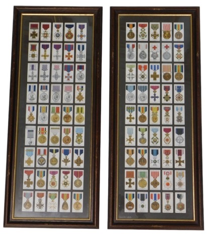 Player's cigarette cards, War Decorations and Medals, cigarette cards displayed in two glazed frames.