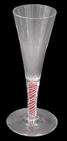 An 18thC style glass, with plain conical tapered bowl and air twist stem.