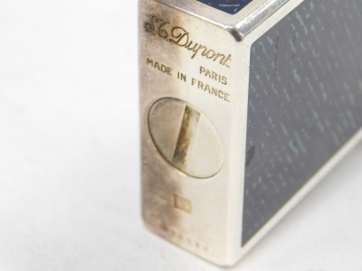 A SL Duport French lighter, with a blue and green enamel case, white metal stamped sterling. - 2