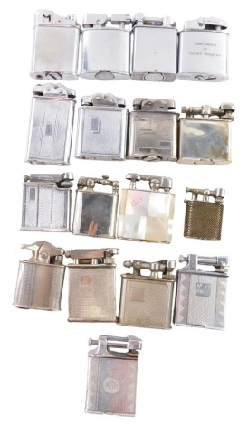 Seventeen assorted pocket lighters, to include Mozda, Ronson, The Ayntree, Southwell, Gentil, and others, mainly chrome cased or engine engraved, and one mother of pearl cased example, in fitted case.