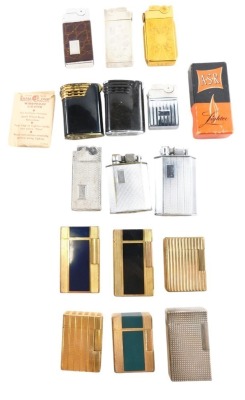 A group of Mc Murdo ASR Ramaspin and Dupont gas pocket lighters, one boxed, 15, in fitted display case, one ASR example stamped sterling.