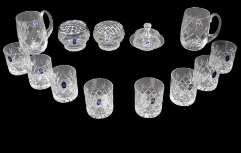 Royal Doulton crystal, comprising two tankards, two rose bowls, eight tumblers, and a butter dish and cover, each in presentation box. (9 boxes)