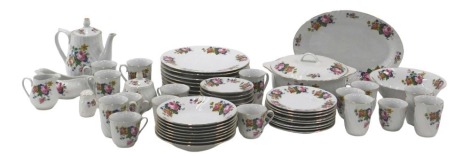 A Royal Norfolk floral pattern part tea and dinner service, comprising large tureen and lid, coffee pot, serving bowl, oval plate, eight dinner plates, eight coffee mugs, eight teacups and saucers, eight bowls, eight side plates, etc. (a quantity)