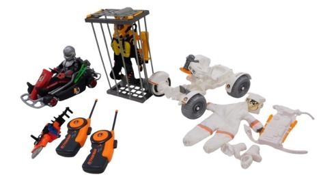 An Action Man moon landing buggy and suit, shark diving cage and Action Man figure, go kart, etc. (1 box)