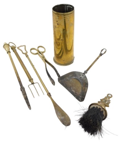 Trench Art. A brass cartridge case, and various fireside implements.