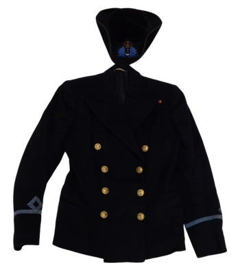 A Royal Navy presentation evening dress jacket, and six and seven eighths hat.