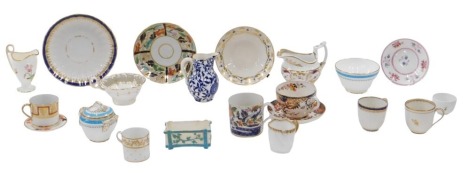 19thC and later ceramics, comprising Derby turquoise and blue ground jar and cover, a sauce boat, a Royal Doulton blue and white milk jug, various cups and saucers, Imari pattern wares, etc. (1 tray, AF)