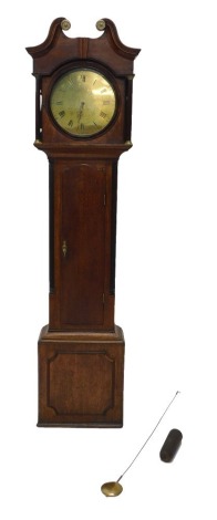 A 19thC longcase clock, the circular dial signed John Steel, with Roman and Arabic numerals, thirty-hour movement, in oak and mahogany case, 212cm high.