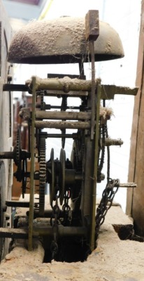 A George III longcase clock by W Barnard of Newark, with square brass dial having brass spandrels, Roman numerals to the chapter ring and subsidiary date dial, and signed W Barnard Newark, with thirty hour movement striking on a bell, in a red and gilt la - 3