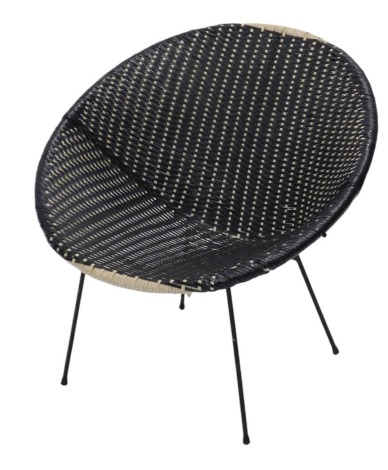 A 1960s woven plastic tub chair, with painted tubular metal frame.