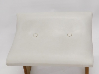 A 1970s dressing table stool, possibly by Schreiber, with white button upholstered vinyl seat and teak under frame. - 2