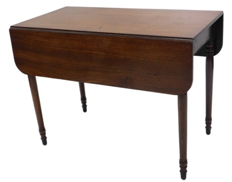 A 19thC mahogany table, of plain rectangular design, plain friezes and slender tapered legs, 74cm high, 100cm x 98cm.