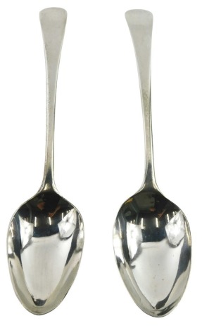 A pair of George II Old English pattern silver serving spoons, maker AR, London 1728, 4.22oz.