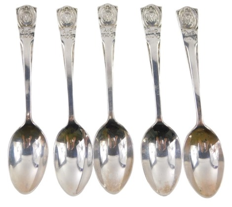 A set of five George VI silver crested teaspoons, stamped AD 1910, 1935, London 1935, 1.48oz.